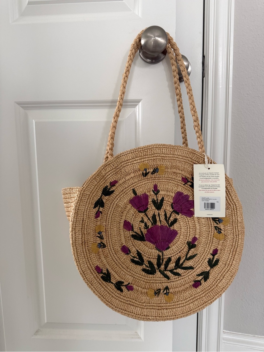 NWT Sezane June Straw Round Tote Bag